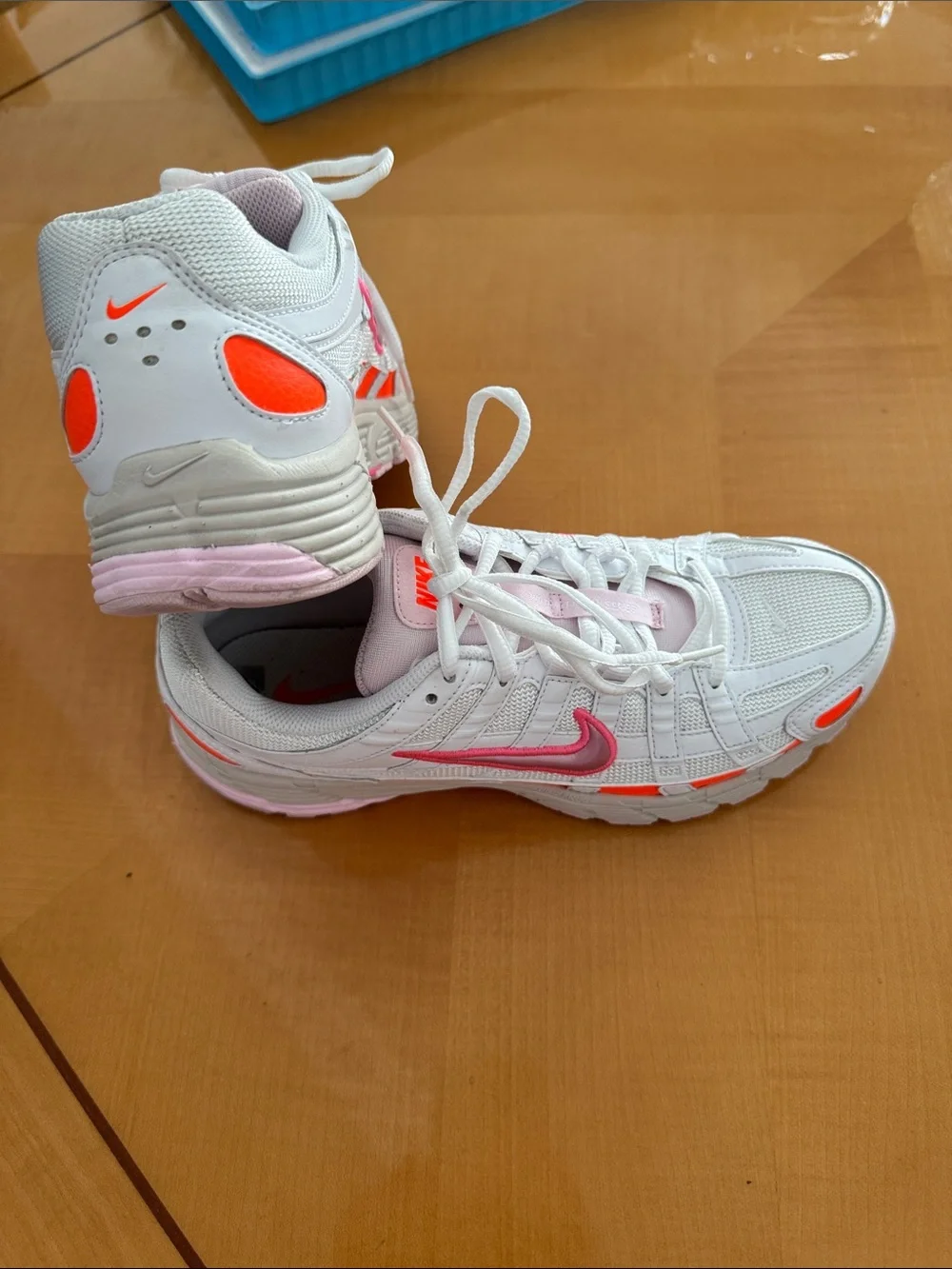 Nike White Sneakers with Pink and Coral Accents size 8